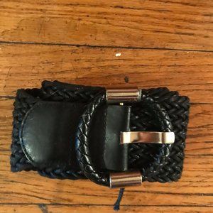 Black braided belt with gold accent buckle